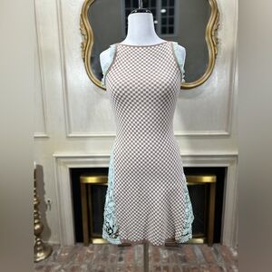 Abercrombie &‎ Fitch Checker Knit Mini Dress Brown Cream Mint Lace Sides M